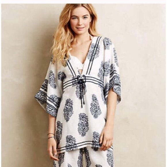 NWT Anthropologie Relaxed Kimono Cover Up Lounge Top | Coastal Boho Artsy Luxe M - Picture 3 of 16